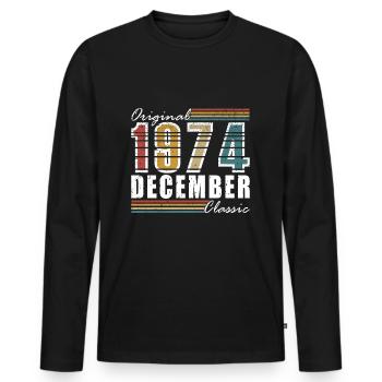 Geboren Dezember 1974 Retro Legende - Männer Premium Bio Langarmshirt - Schwarz - Vorne - Nico (187cm)