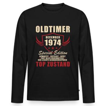 50th Birthday Oldtimer December 1974 - Men's Premium Organic Long Sleeve Shirt - black - Front - Nico (187cm)