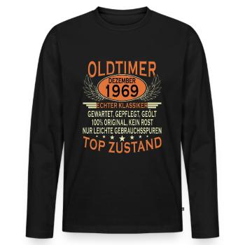 55. Geburtstag Oldtimer Dezember Jahrgang 1969 - Männer Premium Bio Langarmshirt - Schwarz - Vorne - Nico (187cm)