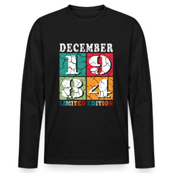 Décembre 1984 anniversaire Décembre 1984 Décembre - T-shirt manches longues Premium bio Homme - noir - Devant - Nico (187cm)