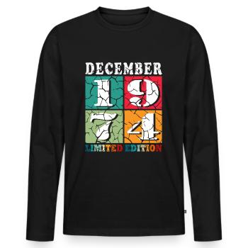 Décembre 1974 anniversaire Décembre 1974 Décembre - T-shirt manches longues Premium bio Homme - noir - Devant - Nico (187cm)