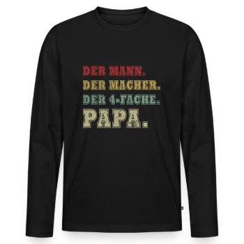 Dad hoch 4 Vater 4 Kinder vierfacher Papa Geschenk - Männer Premium Bio Langarmshirt - Schwarz - Vorne - Nico (187cm)