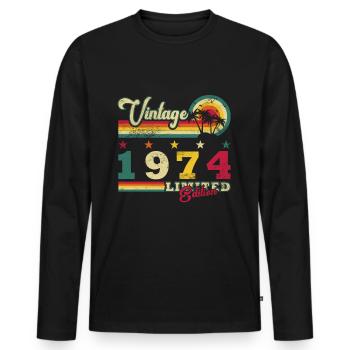 Millésime 1974 Cru 1974 Anniversaire - T-shirt manches longues Premium bio Homme - noir - Devant - Nico (187cm)