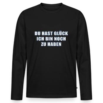 Du hast Glück,ich bin noch zu haben ! - Männer Premium Bio Langarmshirt - Schwarz - Vorne - Nico (187cm)