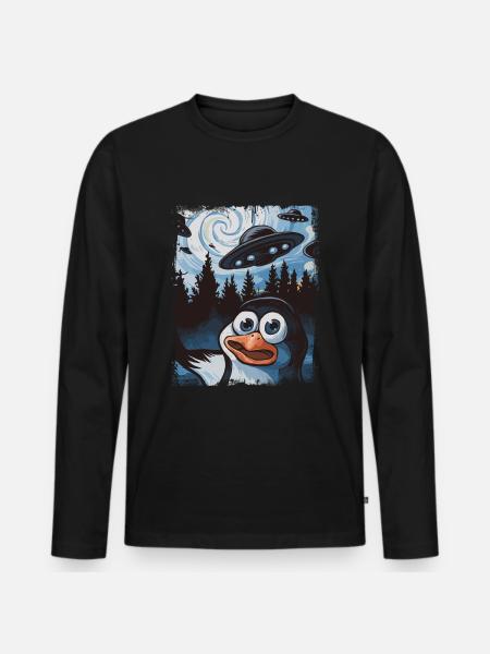 Cooler Lustiger Pinguin - Männer Premium Bio Langarmshirt - Schwarz