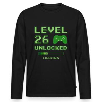 Niveau 26 Débloqué Cadeau d’anniversaire 26 ans - T-shirt manches longues Premium bio Homme - noir - Devant - Nico (187cm)