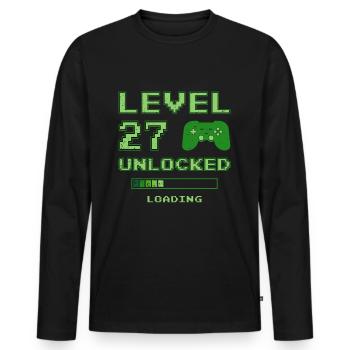 Niveau 27 Débloqué Cadeau d’anniversaire du 27e anniversaire - T-shirt manches longues Premium bio Homme - noir - Devant - Nico (187cm)