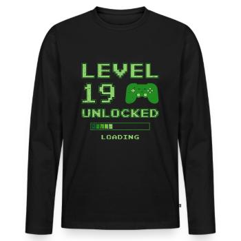 19th Birthday Level 19 unlocked - Men's Premium Organic Long Sleeve Shirt - black - Front - Nico (187cm)