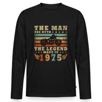 Légende des motards depuis 1975 - T-shirt manches longues Premium bio Homme - noir - Devant - Nico (187cm)