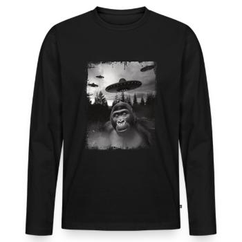 Drôle Gorille OVNI Trucs étranges Mème - T-shirt manches longues Premium bio Homme - noir - Devant - Nico (187cm)