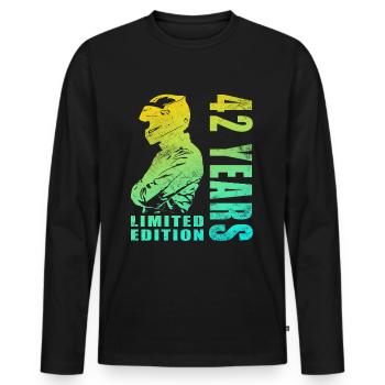 Motard 42 ans Moto Anniversaire Moto - T-shirt manches longues Premium bio Homme - noir - Devant - Nico (187cm)