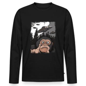 Drôle Gorille OVNI Trucs étranges Mème - T-shirt manches longues Premium bio Homme - noir - Devant - Nico (187cm)
