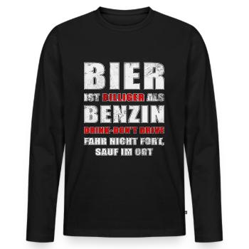 Bier ist billiger als Benzin! - Männer Premium Bio Langarmshirt - Schwarz - Vorne - Nico (187cm)