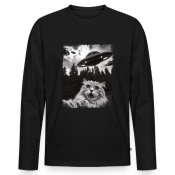 Drôle de chats Selfie OVNI - T-shirt manches longues Premium bio Homme - noir - Devant - Nico (187cm)