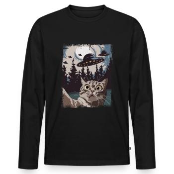 Drôle de chats Selfie OVNI - T-shirt manches longues Premium bio Homme - noir - Devant - Nico (187cm)