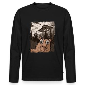 drôle Capybara selfie OVNI graphique - T-shirt manches longues Premium bio Homme - noir - Devant - Nico (187cm)