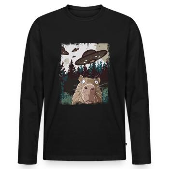 drôle Capybara selfie OVNI graphique - T-shirt manches longues Premium bio Homme - noir - Devant - Nico (187cm)
