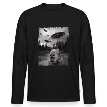 drôle Capybara selfie OVNI graphique - T-shirt manches longues Premium bio Homme - noir - Devant - Nico (187cm)
