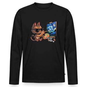 Lustiges Katzen Van Gogh Sternennacht Starry Night - Männer Premium Bio Langarmshirt - Schwarz - Vorne - Nico (187cm)