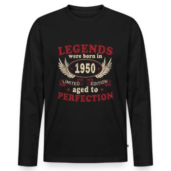 75 Jahre alt, Legenden 1950 Jahrgang 1950 Jubiläum - Männer Premium Bio Langarmshirt - Schwarz - Vorne - Nico (187cm)