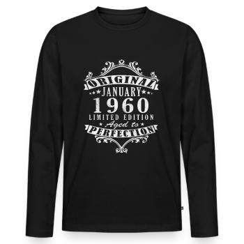Né en janvier Anniversaire | Janvier 1960 - T-shirt manches longues Premium bio Homme - noir - Devant - Nico (187cm)