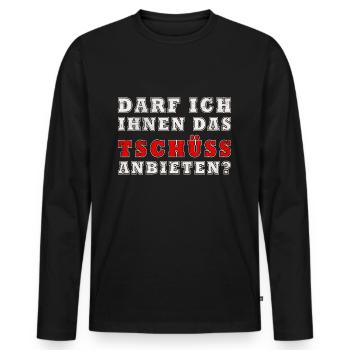 Darf ich ihnen das Tschüss anbieten - Männer Premium Bio Langarmshirt - Schwarz - Vorne - Nico (187cm)