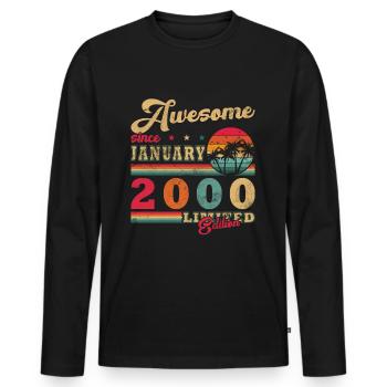 Janvier 2000 - Janvier 2000 Cadeau d’anniversaire - T-shirt manches longues Premium bio Homme - noir - Devant - Nico (187cm)