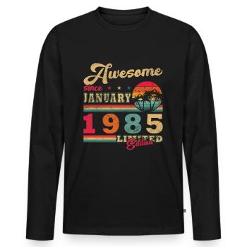 January 1985 - January 1985 Birthday Gift - Men's Premium Organic Long Sleeve Shirt - black - Front - Nico (187cm)