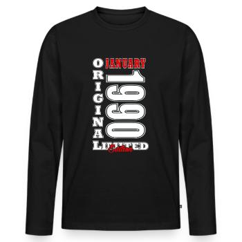 Janvier 1990 Anniversaire Janvier 1990 Janvier - T-shirt manches longues Premium bio Homme - noir - Devant - Nico (187cm)