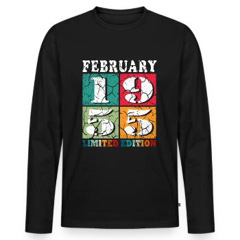 Février 1955 Anniversaire Février 1955 Février - T-shirt manches longues Premium bio Homme - noir - Devant - Nico (187cm)