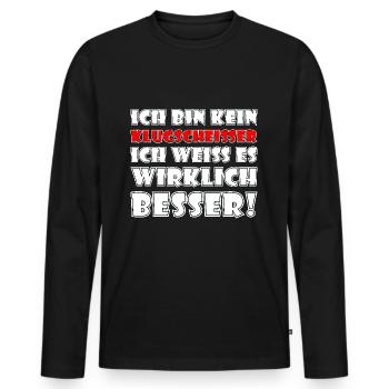 ich bin kein klugscheisser - Männer Premium Bio Langarmshirt - Schwarz - Vorne - Nico (187cm)