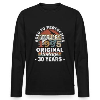 Février 1995 Anniversaire Février 1995 Rétro - T-shirt manches longues Premium bio Homme - noir - Devant - Nico (187cm)