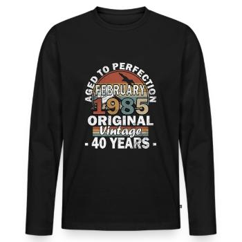 Février 1985, 40e anniversaire 1985 40e février - T-shirt manches longues Premium bio Homme - noir - Devant - Nico (187cm)