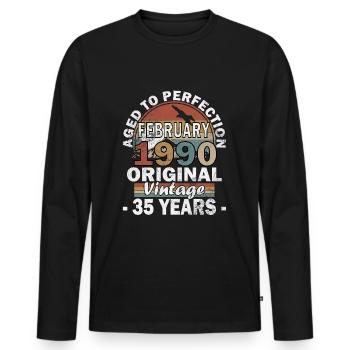 Né en février 1990 millésime 1990 anniversaire - T-shirt manches longues Premium bio Homme - noir - Devant - Nico (187cm)