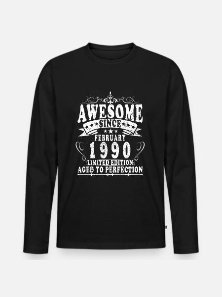 Février 1990 Cadeau d’anniversaire - T-shirt manches longues Premium bio Homme - noir