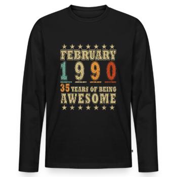 Né en février 1990 millésime 1990 anniversaire - T-shirt manches longues Premium bio Homme - noir - Devant - Nico (187cm)