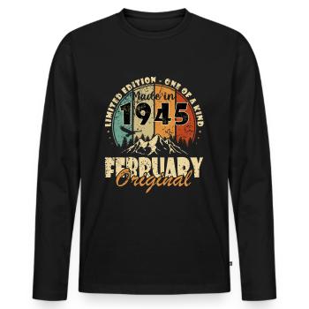 Né en février 1945 Anniversaire en février 1945 - T-shirt manches longues Premium bio Homme - noir - Devant - Nico (187cm)