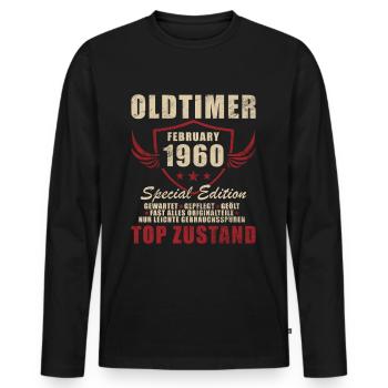 65. Geburtstag Oldtimer Februar 1960 Jahrgang 60 - Männer Premium Bio Langarmshirt - Schwarz - Vorne - Nico (187cm)