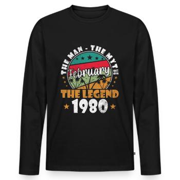 Février 1980 Jubilé Février 1980 Février - T-shirt manches longues Premium bio Homme - noir - Devant - Nico (187cm)