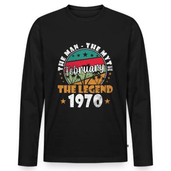 55ème anniversaire cadeau mari Original février 1970 - T-shirt manches longues Premium bio Homme - noir - Devant - Nico (187cm)