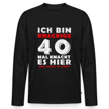 Knackige 40 - Mal knackt es hier, mal knackt es da - Männer Premium Bio Langarmshirt - Schwarz - Vorne - Nico (187cm)