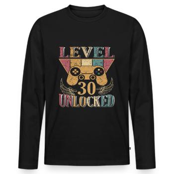 30 ans - 30e anniversaire Niveau 30 Design complet - T-shirt manches longues Premium bio Homme - noir - Devant - Nico (187cm)