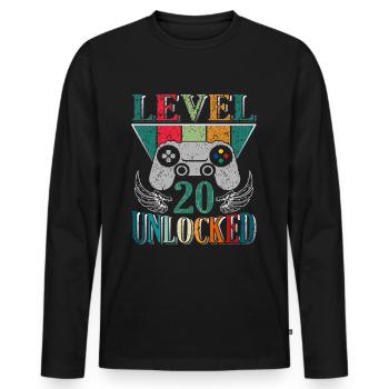 20th Birthday - 20 Years Gamer Level 20 unlocked - Men's Premium Organic Long Sleeve Shirt - black - Front - Nico (187cm)