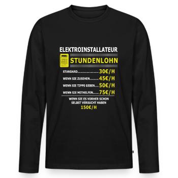 Stundenlohn - Elektriker Elektroinstallateur - Männer Premium Bio Langarmshirt - Schwarz - Vorne - Nico (187cm)