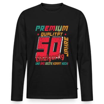 50 Jahre Jubiläum 50 Jahre: Das Beste kommt erst - Männer Premium Bio Langarmshirt - Schwarz - Vorne - Nico (187cm)