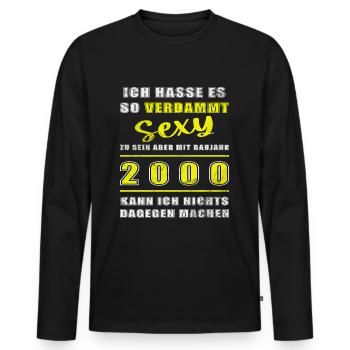 2000 - Jahrgang 2000 - Baujahr 2000 - Männer Premium Bio Langarmshirt - Schwarz - Vorne - Nico (187cm)
