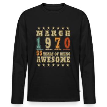 Anniversaire Mars 1970 - 55ème Anniversaire - Mars 1970 - T-shirt manches longues Premium bio Homme - noir - Devant - Nico (187cm)