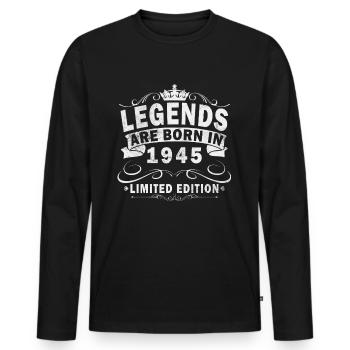 1945 Année des Légendes - Cadeau d’anniversaire 1945 - T-shirt manches longues Premium bio Homme - noir - Devant - Nico (187cm)