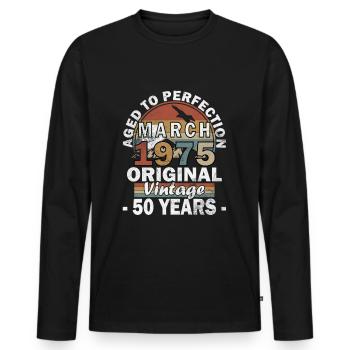 März 1975. Geburtstagsgeschenk März 1975. - Männer Premium Bio Langarmshirt - Schwarz - Vorne - Nico (187cm)