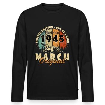 Mars 1945 Cadeau d’anniversaire Mars 1945 - T-shirt manches longues Premium bio Homme - noir - Devant - Nico (187cm)